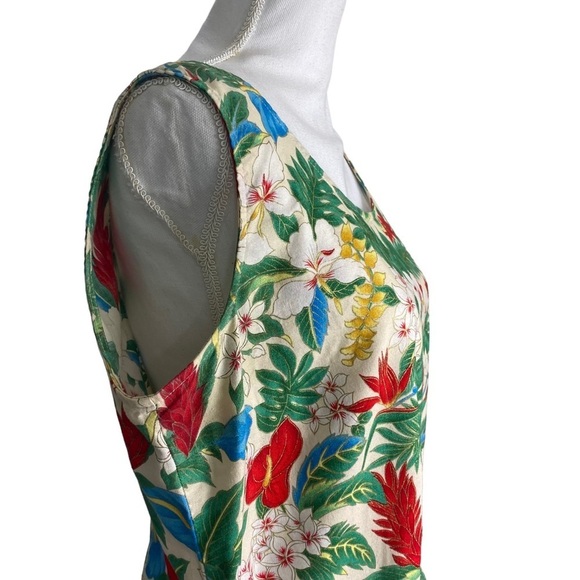 Vintage Hilo Hattie Dress Size Large Hawaiian Faux Wrap Tropical Red Blue Green - Picture 2 of 11